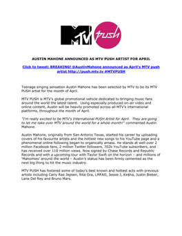 Austin Mahone Announced As Mtv Push Artist for April