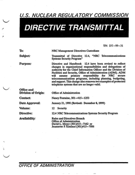 Management Directive 12.4, "NRC Telecommunications Systems Security Program."