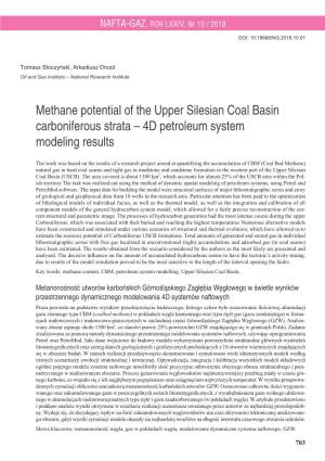 Methane Potential of the Upper Silesian Coal Basin Carboniferous Strata – 4D Petroleum System Modeling Results