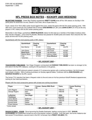 Nfl Press Box Notes – Kickoff 2005 Weekend