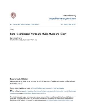 Song Reconsidered: Words and Music, Music and Poetry