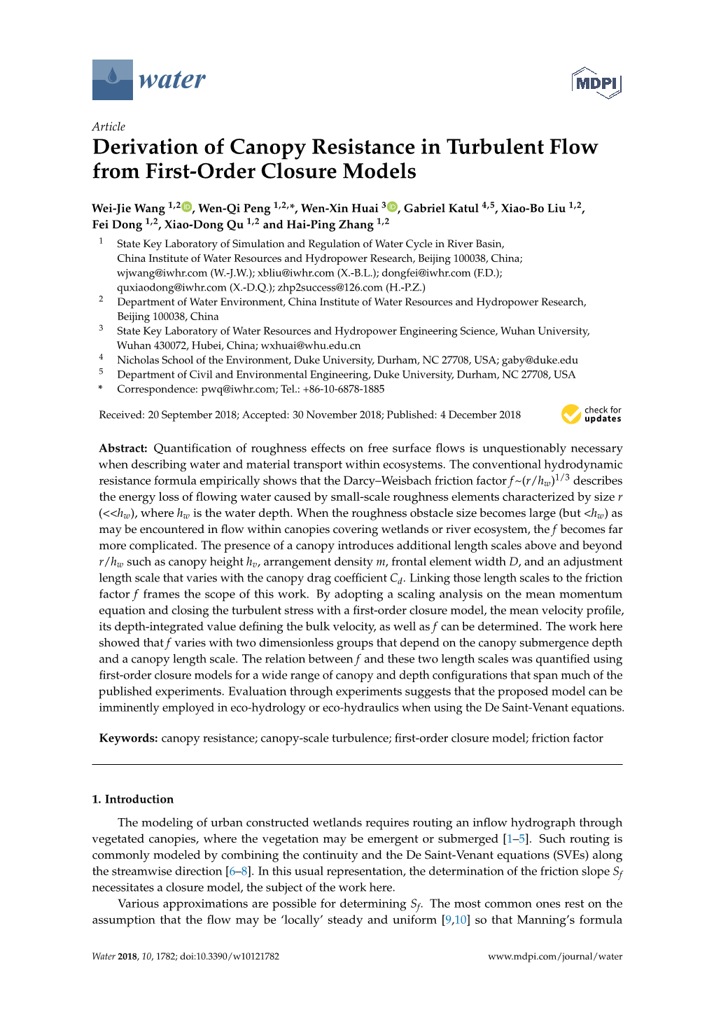 Derivation of Canopy Resistance in Turbulent Flow from First-Order Closure Models