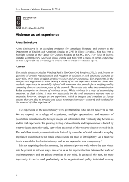 Violence As Art Experience