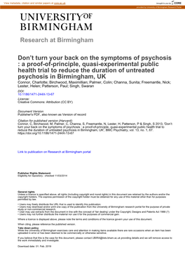 Don T Turn Your Back on the Symptoms of Psychosis: a Proof-Of