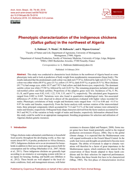 Phenotypic Characterization of the Indigenous Chickens (Gallus Gallus) in the Northwest of Algeria