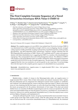 The First Complete Genome Sequence of a Novel Tetrastichus Brontispae RNA Virus-1 (Tbrv-1)