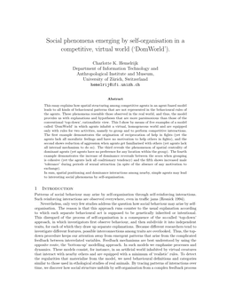 Social Phenomena Emerging by Self-Organisation in a Competitive, Virtual World ('Domworld')