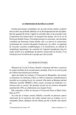 LE PROFESSEUR DANIÈLE GUINOT Certains Personnages Scientifiques Ont, Au Cours De Leur Carrière, Et Parfois Bien Au-Delà