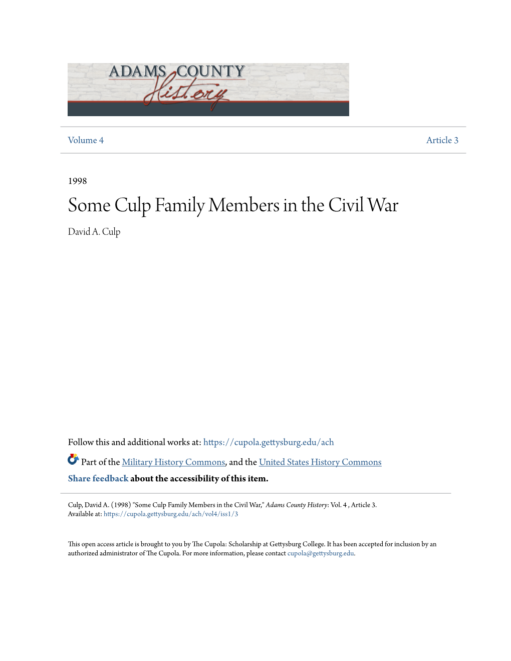 Some Culp Family Members in the Civil War David A