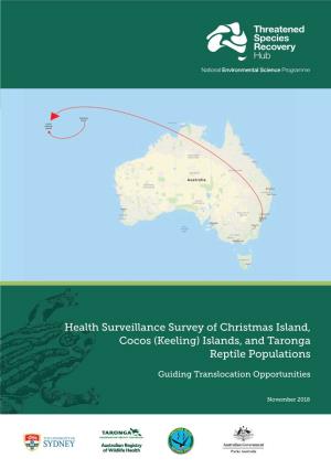 Health Surveillance Survey of Christmas Island, Cocos (Keeling) Islands, and Taronga Reptile Populations