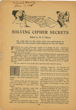 SOLVING CIPHER SECRETS Edited by M