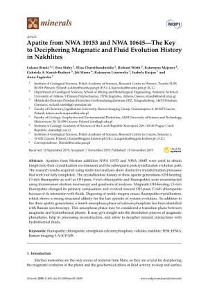 Apatite from NWA 10153 and NWA 10645—The Key to Deciphering Magmatic and Fluid Evolution History in Nakhlites