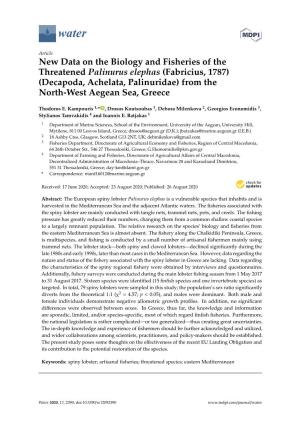 New Data on the Biology and Fisheries of the Threatened Palinurus Elephas (Fabricius, 1787) (Decapoda, Achelata, Palinuridae) from the North-West Aegean Sea, Greece