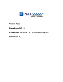 Mac OS X V10.7 Troubleshooting Exam Version