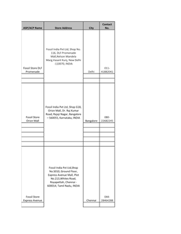 ASP/ACP Name Store Address City Contact No. Fossil Store DLF