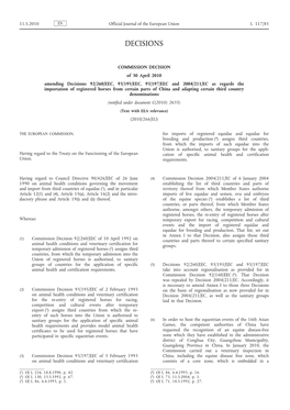 Commission Decision of 30 April 2010 Amending Decisions 92/260/EEC