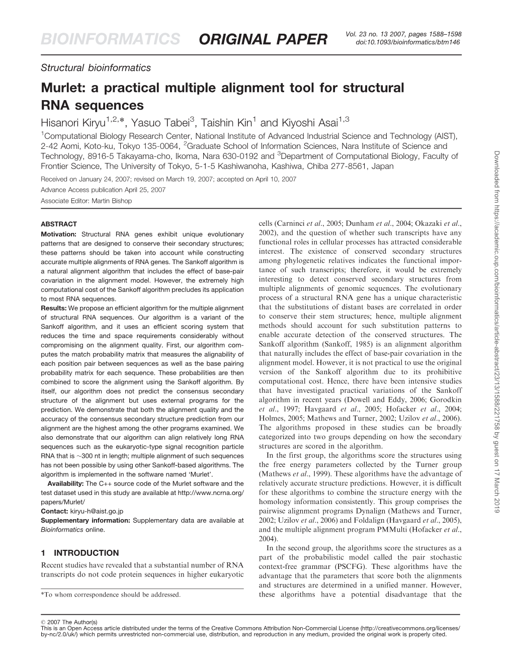 Murlet: a Practical Multiple Alignment Tool for Structural RNA Sequences