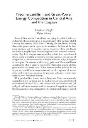 Neomercantilism and Great-Power Energy Competition in Central Asia and the Caspian