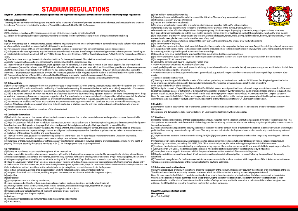 Stadium Regulations