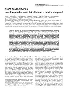 Is Chloroplastic Class IIA Aldolase a Marine Enzyme&Quest;