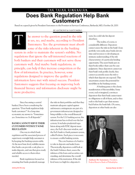 Does Bank Regulation Help Bank Customers? Based on a Speech Given by President Santomero to the Frontiers in Services Conference, Bethesda, MD, October 26, 2001