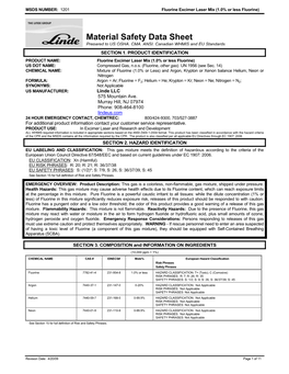 Material Safety Data Sheet Prepared to US OSHA, CMA, ANSI, Canadian WHMIS and EU Standards