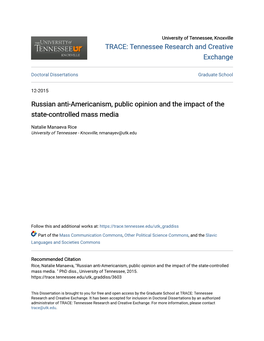 Russian Anti-Americanism, Public Opinion and the Impact of the State-Controlled Mass Media