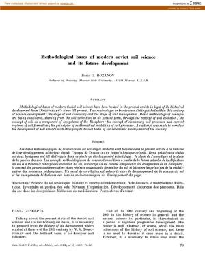 Methodological Bases of Modern Soviet Soil Science and Its Future Development