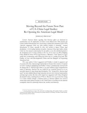 Moving Beyond the Future Now Past of U.S.-China Legal Studies: Re-Opening the American Legal Mind?