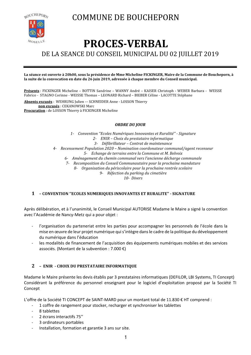 Proces-Verbal De La Seance Du Conseil Municipal Du 02 Juillet 2019