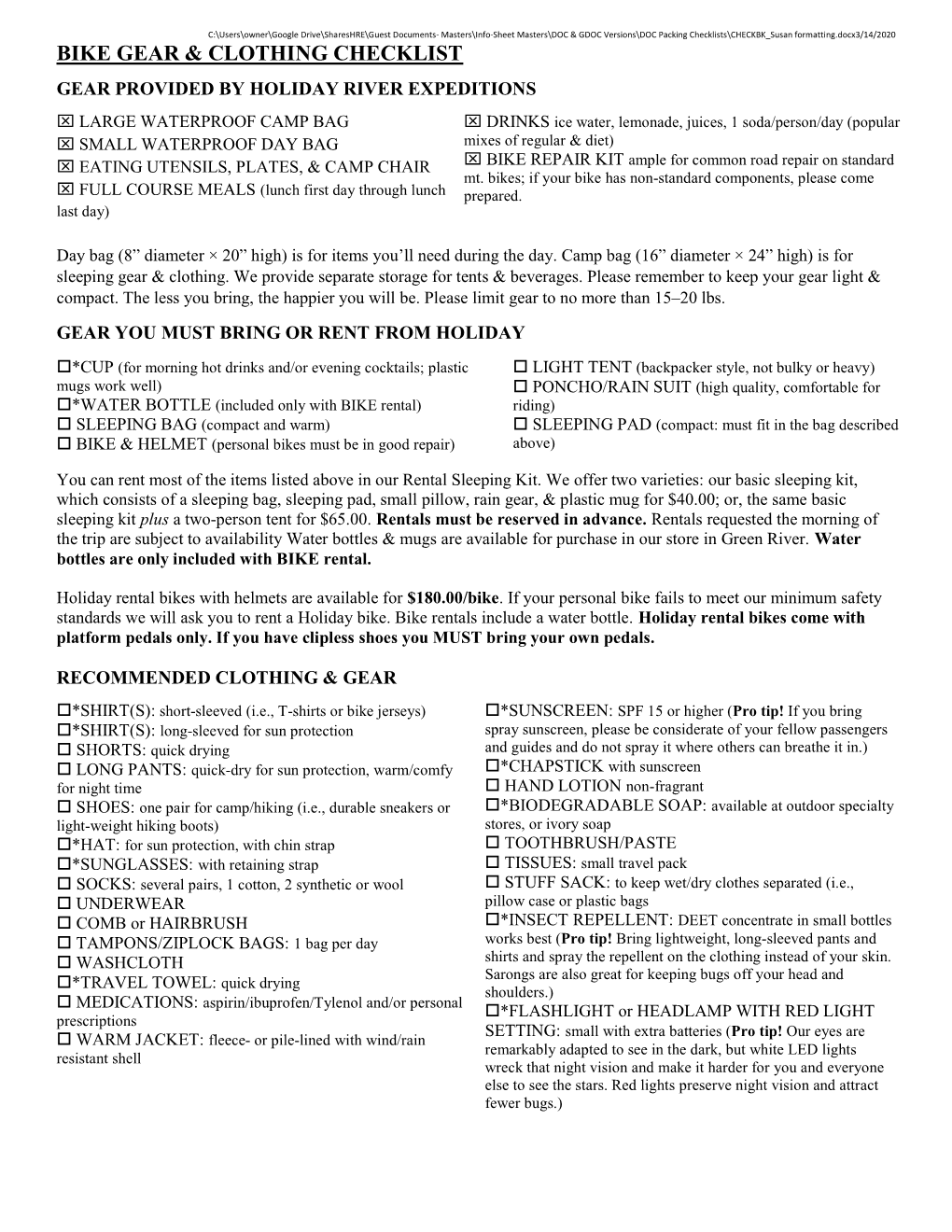 Bike Gear & Clothing Checklist
