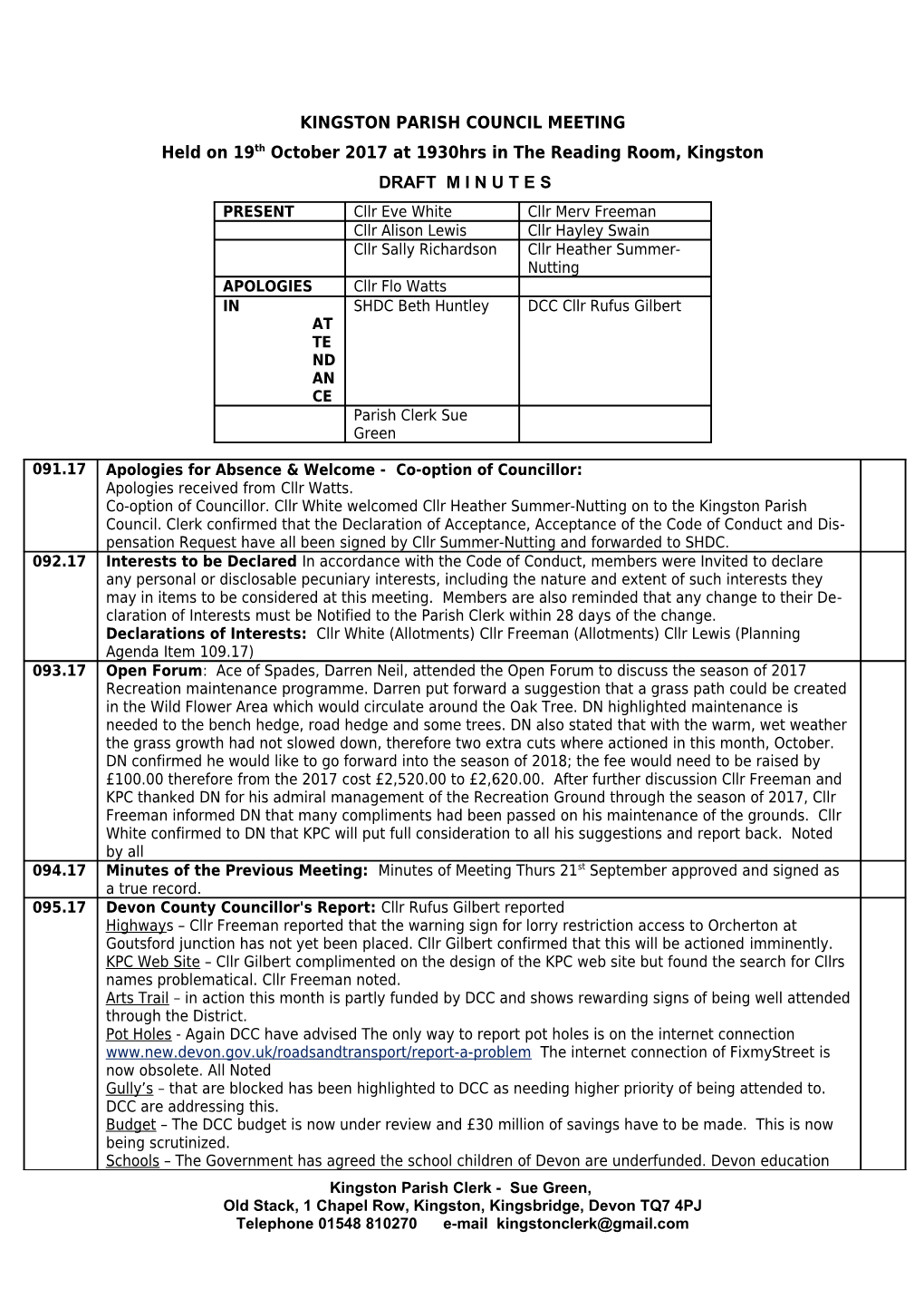 Kingston Parish Council Meeting