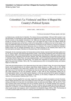Colombia's 'La Violencia' and How It Shaped the Country's Political System Written by Adam Turel