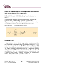 Oxidation of Aldehydes to Nitriles with an Oxoammonium Salt: Preparation of Piperonylonitrile