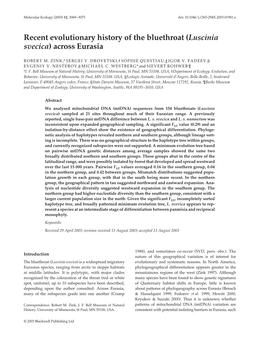 Recent Evolutionary History of the Bluethroat (Luscinia Svecica)