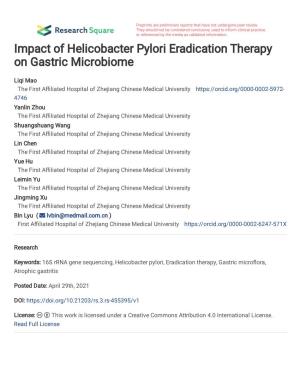 Impact of Helicobacter Pylori Eradication Therapy on Gastric Microbiome