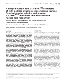 A Bridged Nucleic Acid, 2',4'-BNA : Synthesis of Fully Modified Oligonucleotides Bearing Thymine, 5-Methylcytosine, Adenine