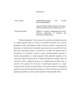 ABSTRACT Title of Thesis: THERMODYNAMICS of FLUID