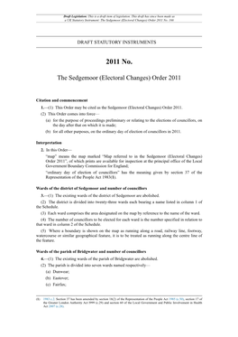The Sedgemoor (Electoral Changes) Order 2011 No