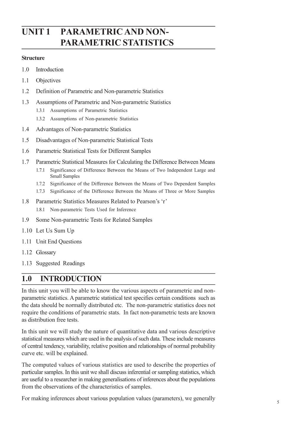 Unit 1 Parametric and Non- Parametric Statistics