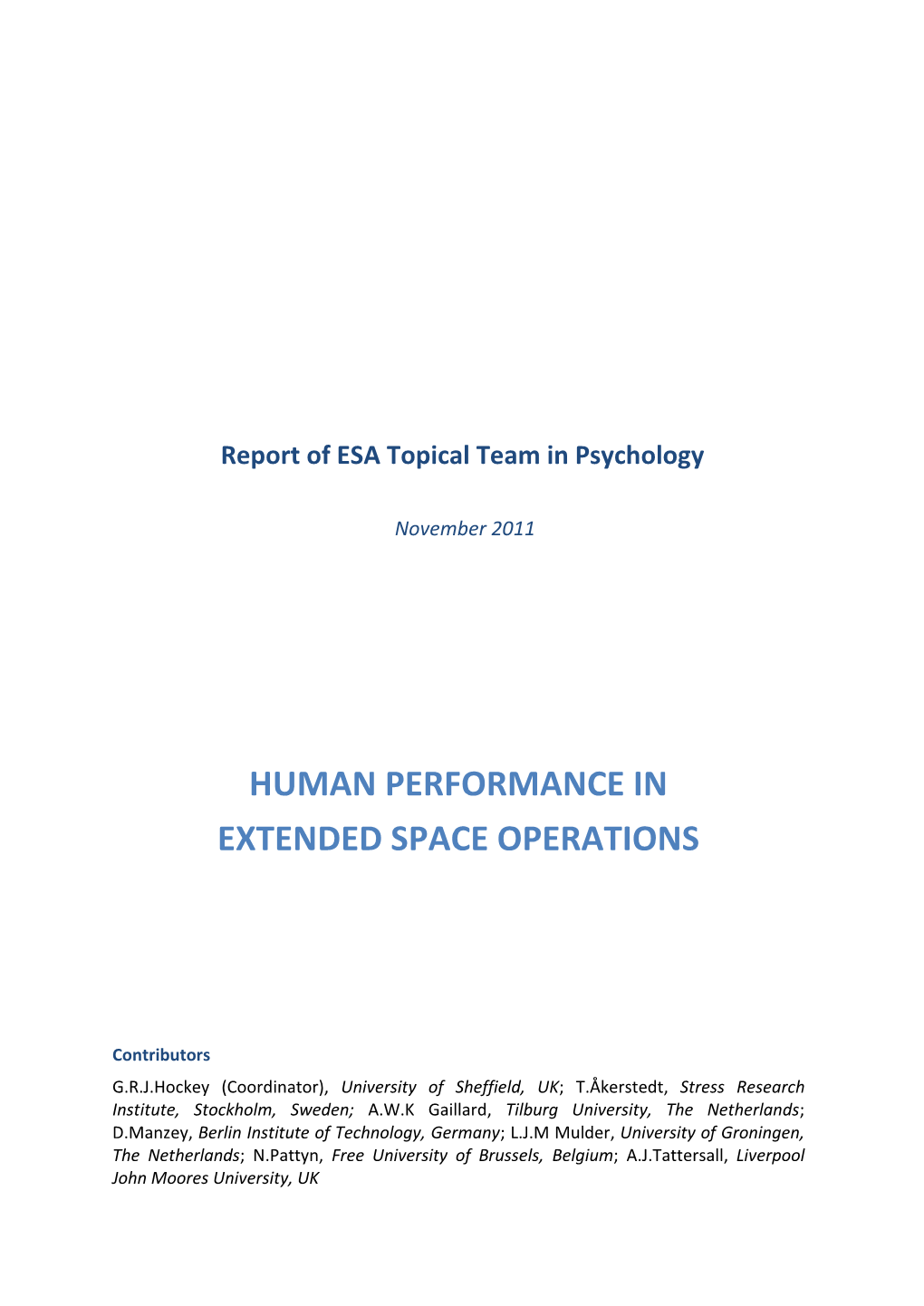 Human Performance in Extended Space Operations