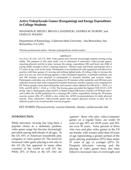 Active Video/Arcade Games (Exergaming) and Energy Expenditure in College Students