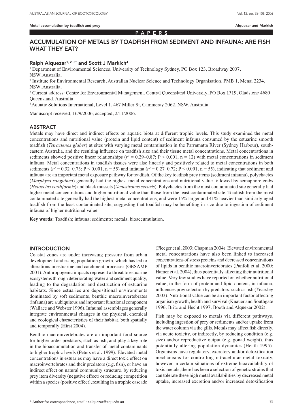 Accumulation of Metals by Toadfish from Sediment and Infauna: Are Fish What They Eat?