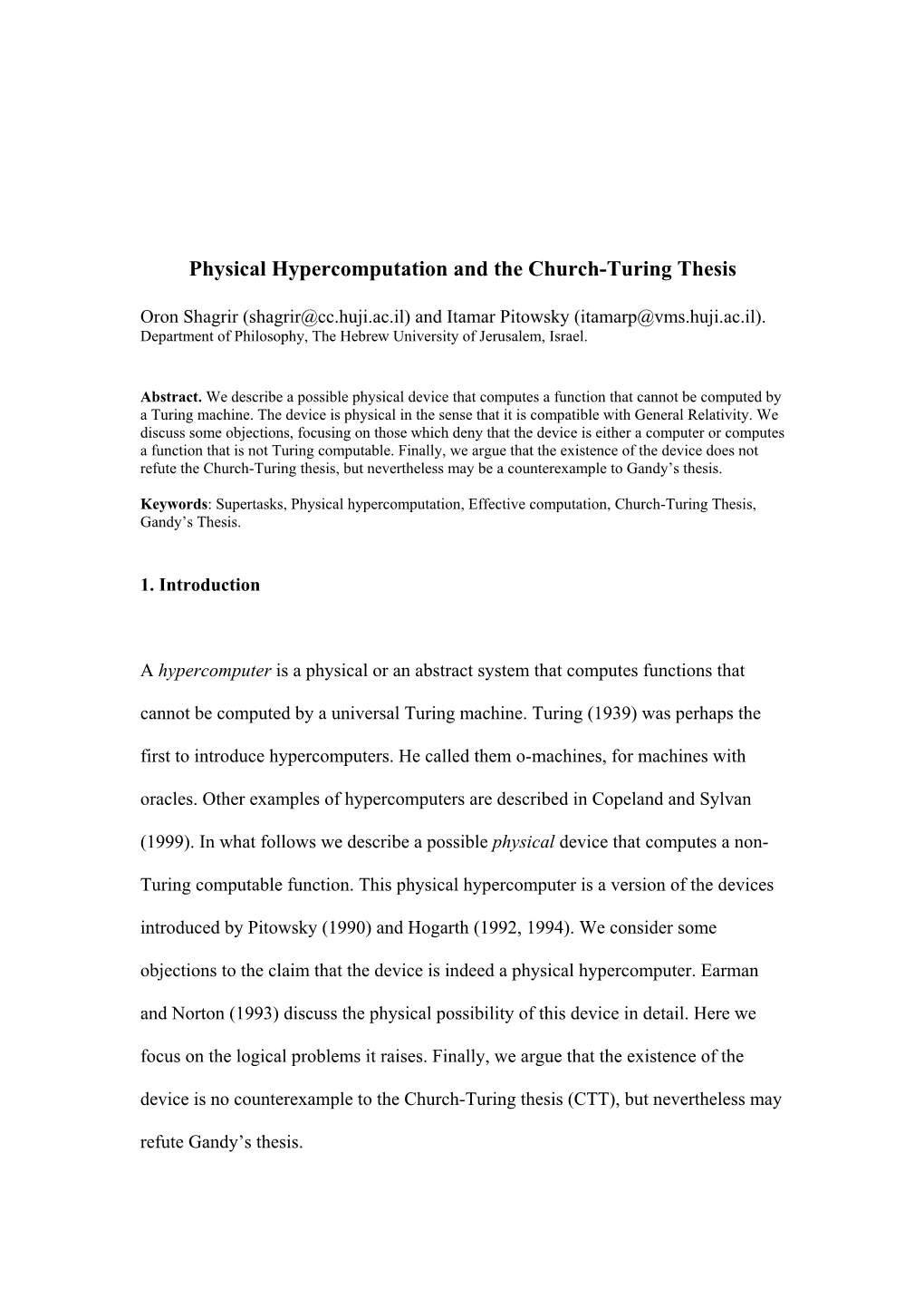 Physical Hypercomputation and the Church-Turing Thesis