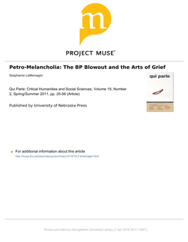 Petro-Melancholia: the BP Blowout and the Arts of Grief