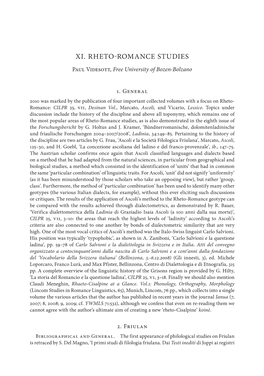 XI. Rheto-Romance Studies Paul Videsott, Free University of Bozen-Bolzano