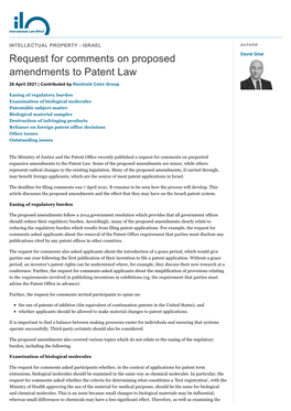 Request for Comments on Proposed Amendments to Patent