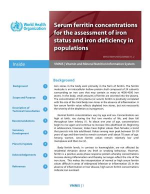 Serum Ferritin Concentrations for Assessment of Iron Status and Iron Deficiency in Populations