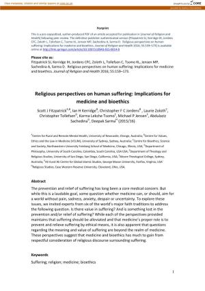 Religious Perspectives on Human Suffering: Implications for Medicine and Bioethics