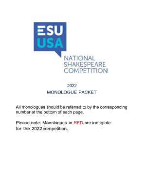 2022 MONOLOGUE PACKET All Monologues Should Be Referred To